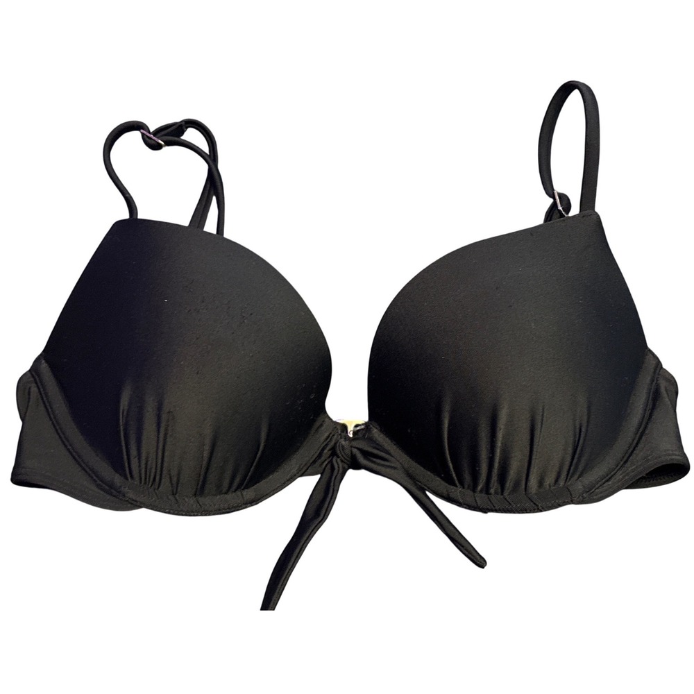 Hollister Women's Black Push-Up Bikini Swim Top Front Tie, Size 34A